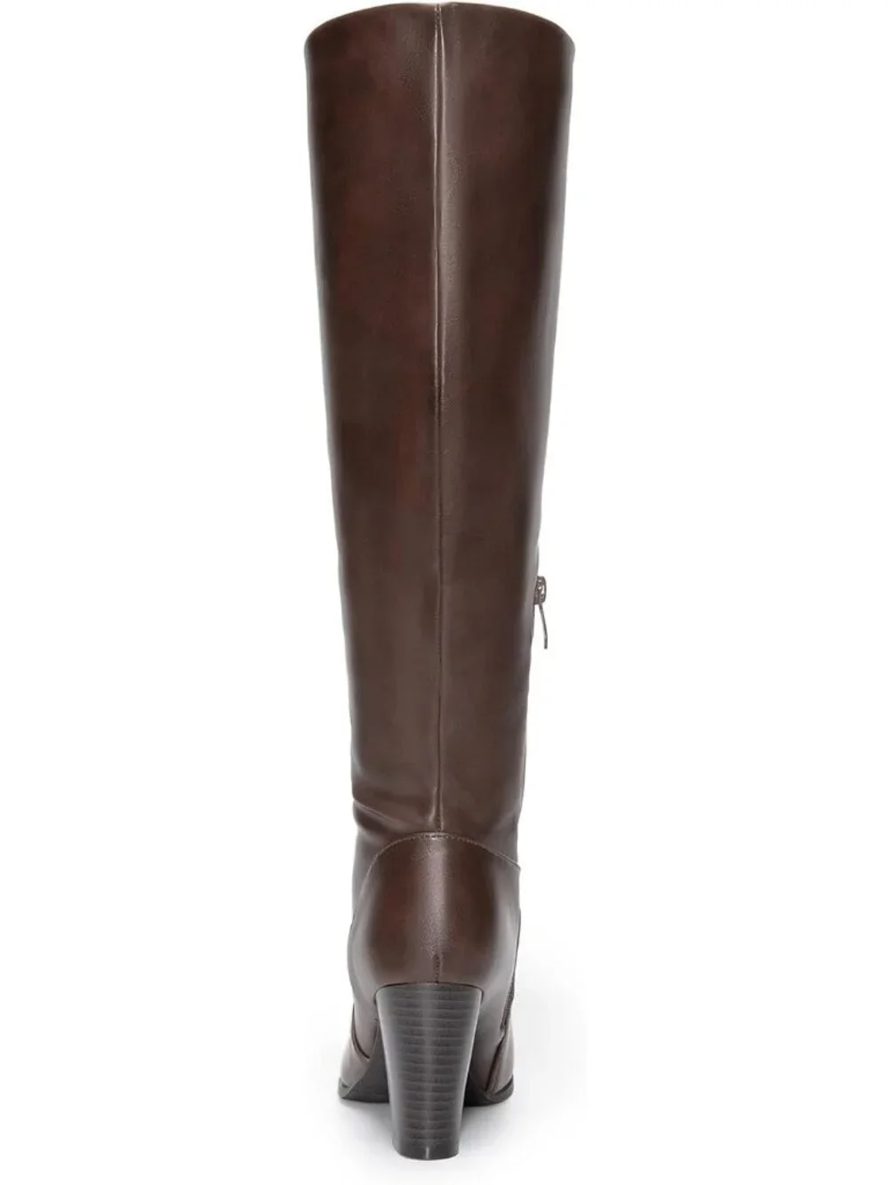 Women's Brown Pu Faux Fur Lined Square Toe Side Zipper Knee High Riding Boots